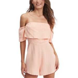Roxy Peach Another Day Romper Off the Shoulder Summer Vacation Outfit XL NWT
